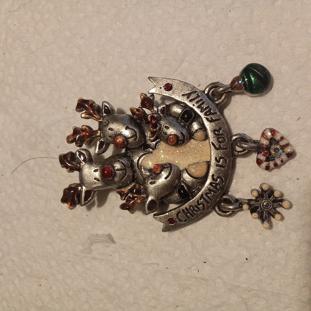 Silver and Brown Reindeer Brooch